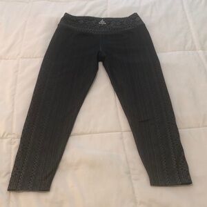 PrAna leggings in a charcoal and black design